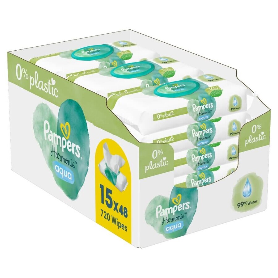 Pampers Harmonie Aqua, Feuchttücher, 15 x 48 Stück