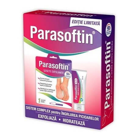 Pachet Șosete exfoliante Parasoftin, 1 pereche + Crema pentru calcaie Silk Parasoftin, 50ml, Zdrovit