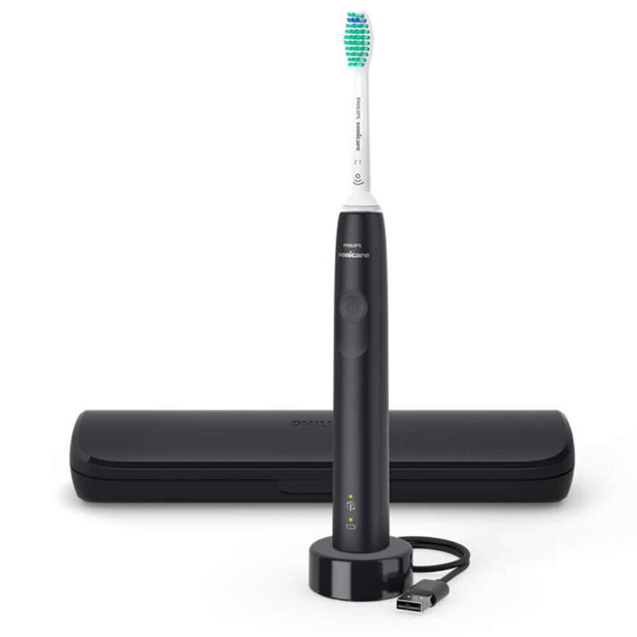 Philips Sonicare 3100 Series, Schallzahnbürste mit Etui, HX3673/14, schwarz, 1 Stück