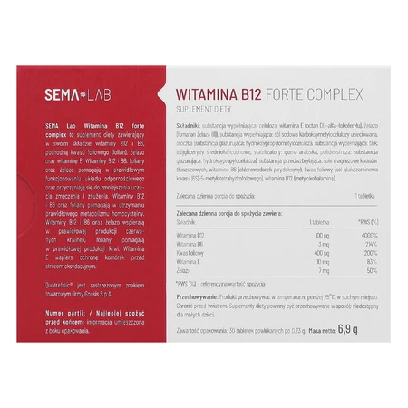 SEMA Lab Vitamina B12 Forte Complex, 30 comprimate filmate