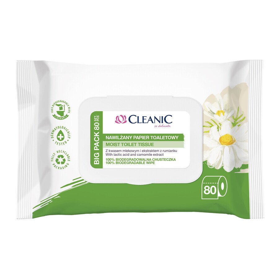 Cleanic, wet toilet paper, lactic acid and chamomile extract, 80 pieces