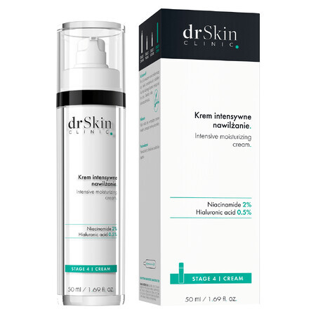 DrSkin Clinic, crème pour le visage, hydratation intensive, niacinamide 2%, acide hyaluronique 0,5%, 50 ml