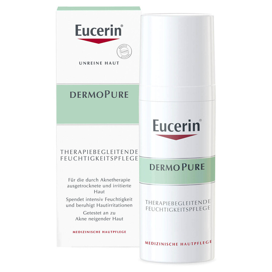 Eucerin DermoPure, crema viso lenitiva durante il trattamento dell'acne, acne e pelle imperfetta, 50 ml