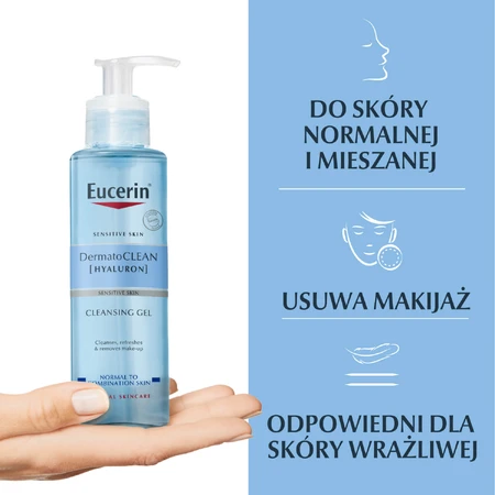 Eucerin DermatoClean [Hyaluron], gel de curățare facială pentru ten normal, mixt și sensibil, 200 ml