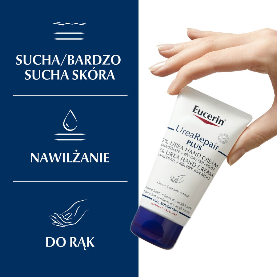 Eucerin UreaRepair Plus, crema mani con il 5% di urea per pelli secche e ruvide, 75 ml