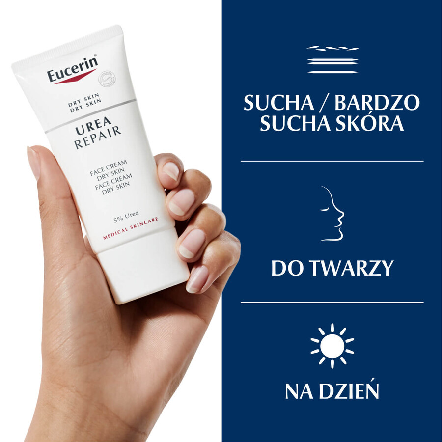 Eucerin UreaRepair, crema viso con il 5% di urea per pelli secche, 50 ml