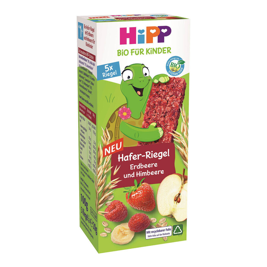 HiPP Oatmeal bar Bio, căpșuni și zmeură, după 1 an, 5 x 20 g