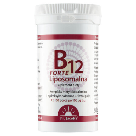 Dr. Jacob's B12 Liposomal Forte, sublinguales Pulver, Johannisbeer-Mango-Geschmack, 80 g