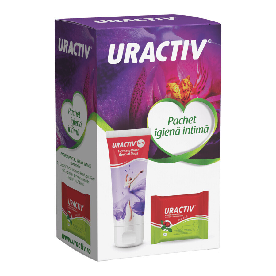 Pachet Uractiv Forte Intimate Wash, 75 ml + Servetele Intimate 20 bucati, Fiterman