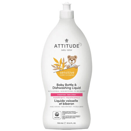 Attitude Sensitive Skin Baby, natürliches Flaschen- und Geschirrspülmittel für Babys, 700 ml