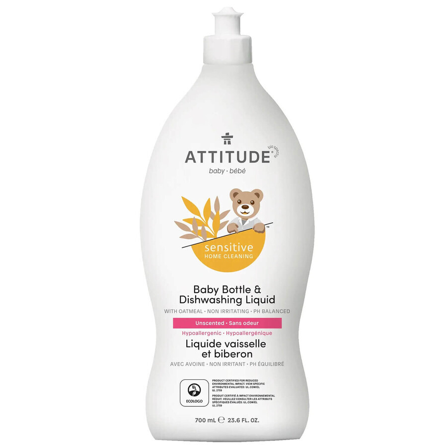 Attitude Sensitive Skin Baby, natürliches Flaschen- und Geschirrspülmittel für Babys, 700 ml