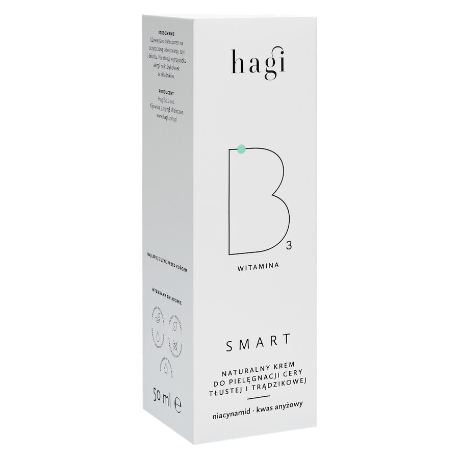 Hagi Smart B, natural cream for oily and acne-prone skin with niacinamide, 50 ml