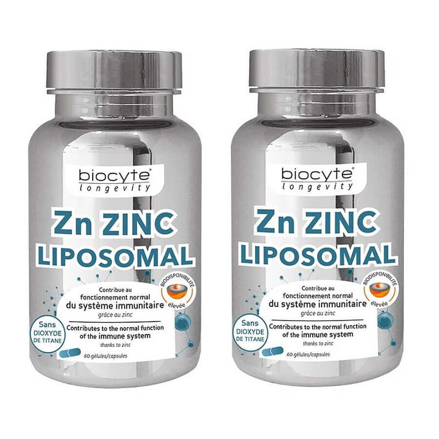 Pachet Zn Zinc Lipozomal, 60 capsule + 60 capsule, Biocyte