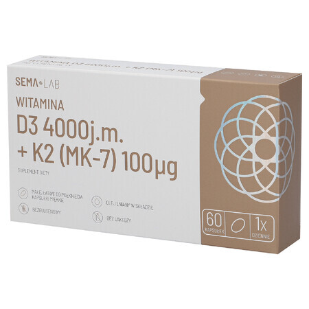 SEMA Lab Vitamin D3 4000 IU + K2 (MK-7) 100 µg, 60 Weichkapseln