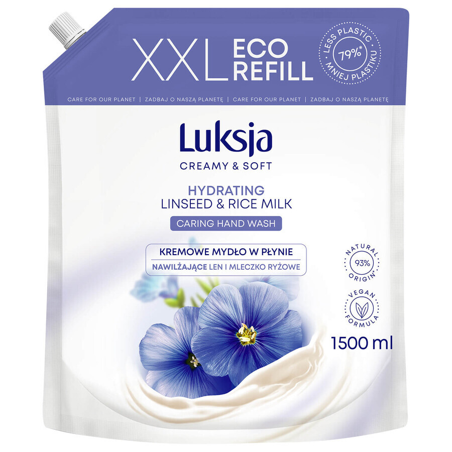 Luxja Creamy &amp; Soft, cremige Flüssigseife, feuchtigkeitsspendend, Flachs- und Reismilch, Brühe, 1500 ml