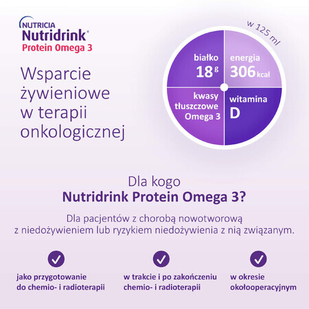 Nutridrink Protein Omega 3, Nährstoffpräparat, knackiger Erdbeer-Himbeer-Geschmack, 4 x 125 ml