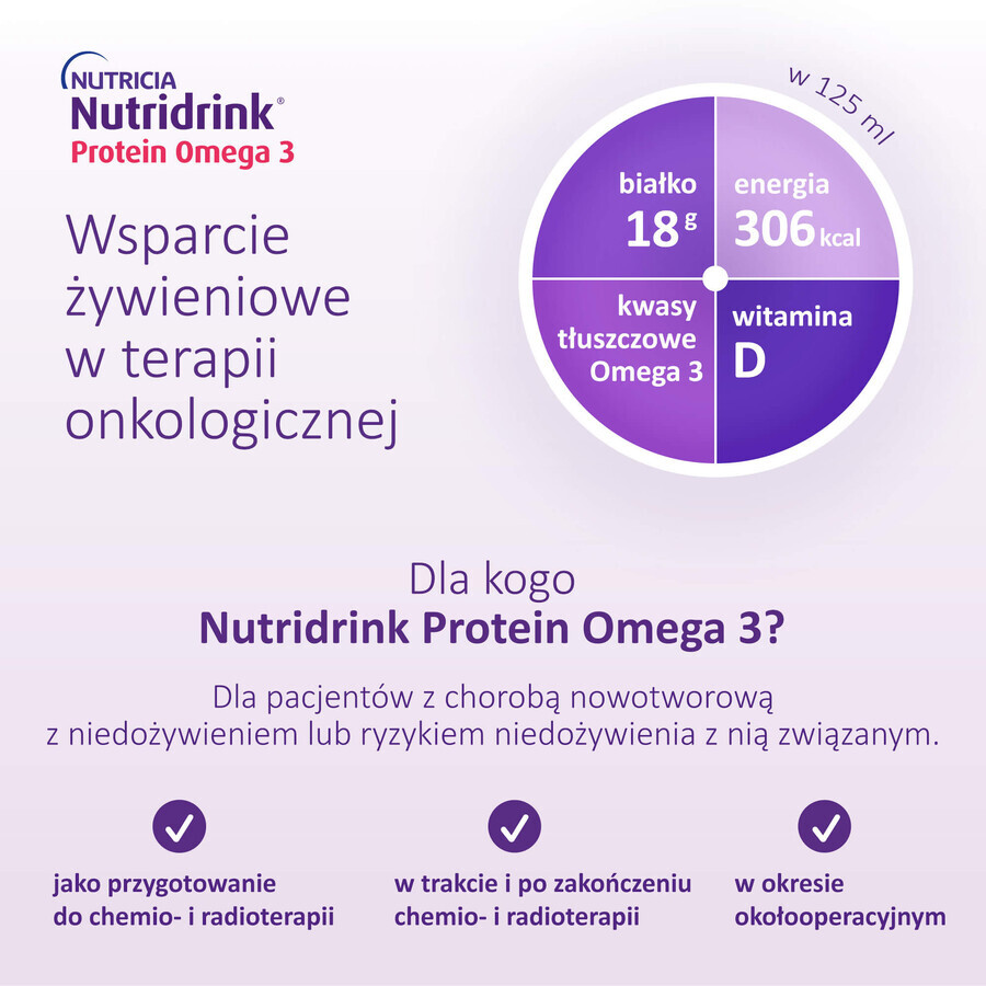 Nutridrink Protein Omega 3, Nährstoffpräparat, knackiger Erdbeer-Himbeer-Geschmack, 4 x 125 ml