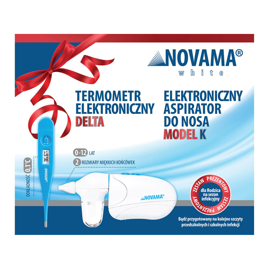 Novama White K Set, elektronischer Nasensauger für Kinder + Delta, elektronisches Thermometer