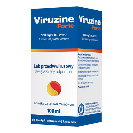 Viruzine Forte 500 mg/ 5 ml, Sirup für Erwachsene und Kinder ab 1 Jahr, Geschmack: Banane-Himbeere, 100 ml