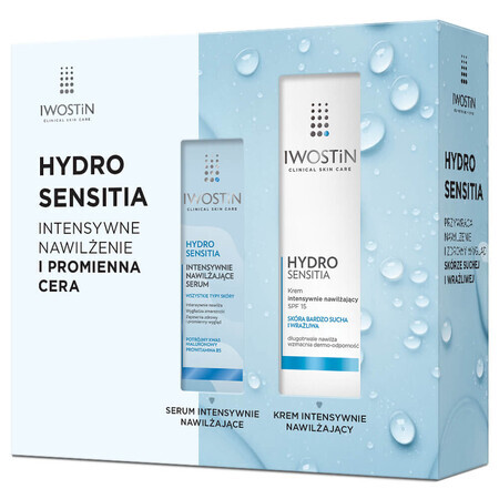 Iwostin Hydro Sensitia Set, intensive Feuchtigkeitscreme, sehr trockene und empfindliche Haut, SPF 15, 50 ml + intensives Feuchtigkeitsserum, alle Hauttypen, 30 ml