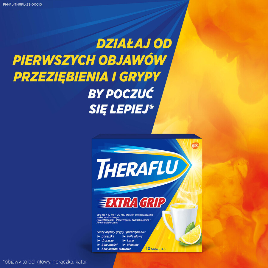 Theraflu Extra Grip 650 mg + 10 mg + 20 mg, Pulver zum Einnehmen, 10 Beutel