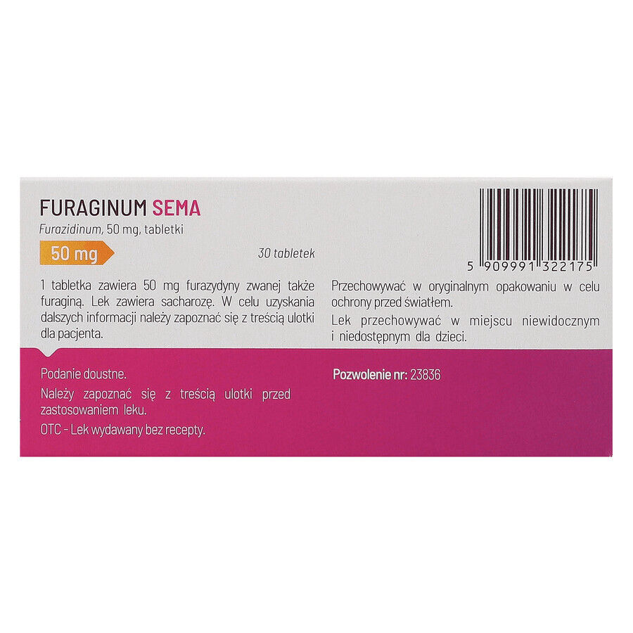 Furaginum SEMA 50 mg, 30 comprimidos