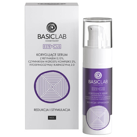 BasicLab Esteticus, ser de noapte corectiv cu retină 0,15%, reducere și stimulare, 30 ml