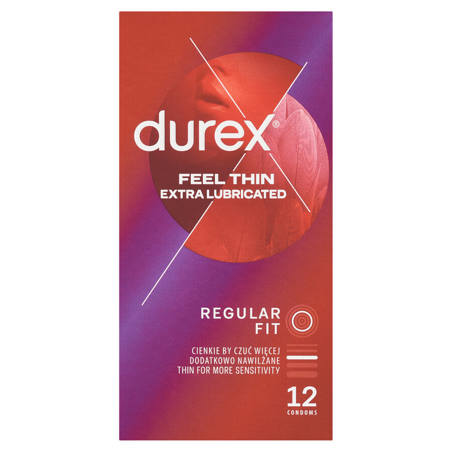 Durex Fetherlite Elite, preservativos con más lubricación, más finos, 12 piezas