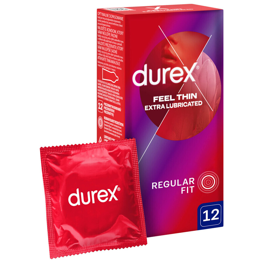 Durex Fetherlite Elite, preservativos con más lubricación, más finos, 12 piezas