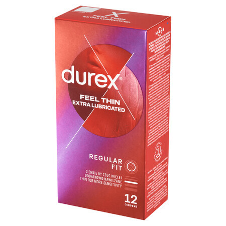 Durex Fetherlite Elite, preservativos con más lubricación, más finos, 12 piezas