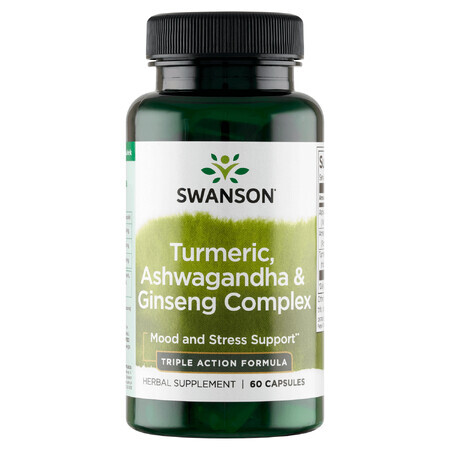 Swanson Turmeric, Ashwagandha &amp; Ginseng Complex, turmeric, ashwagandha and ginger, 60 capsules