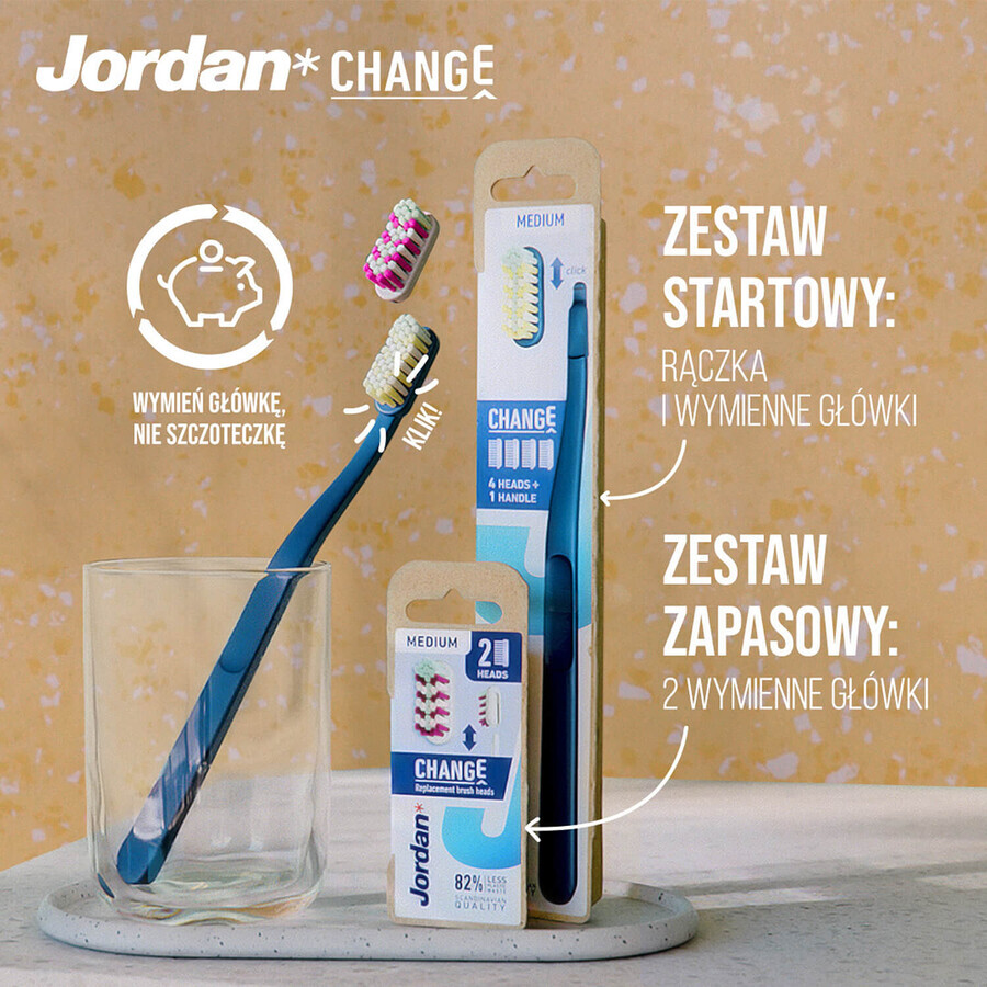 Jordan Change, Zahnbürste mit austauschbaren Köpfen, Medium, 2 Stück