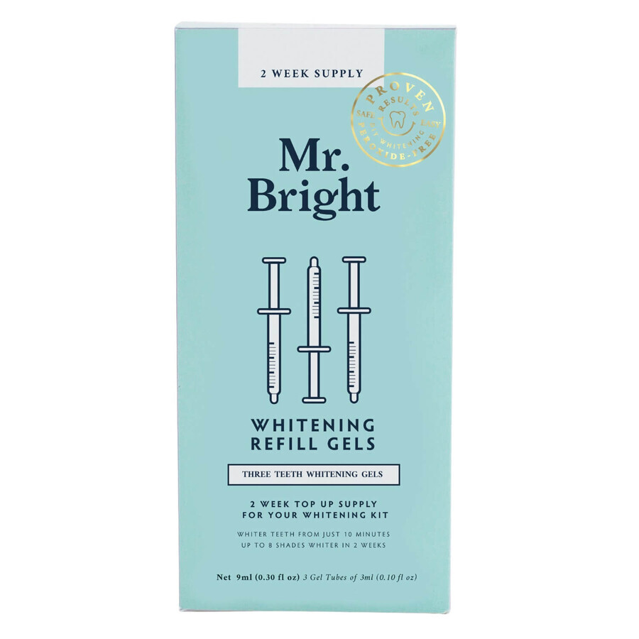 Mr. Bright Gel Whiteing Refills, Zahnaufhellungsgel in Spritze, 3 x 3 ml