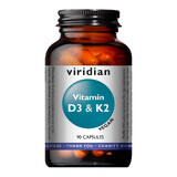 Viridian Vitamin D3 + K2 Vegan, Vitamin D 1000 IU + Vitamin K 45 µg, 90 Kapseln