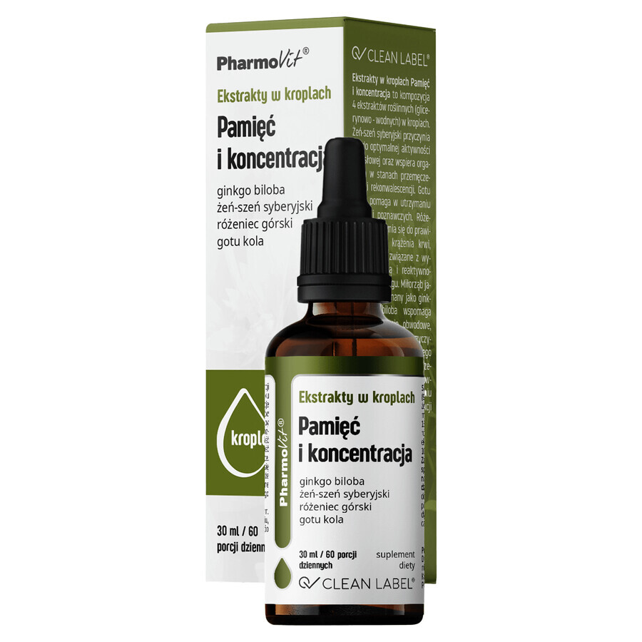 PharmoVit Estratti in gocce Memoria e concentrazione, 30 ml