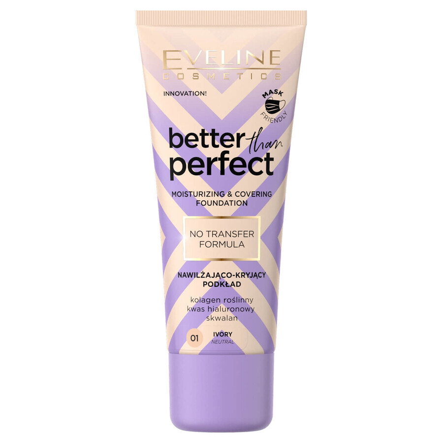 Eveline Cosmetics Better Than Perfect, fond de ten hidratant și acoperitor, nr. 01, fildeș, 30 ml