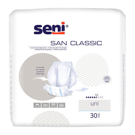 Seni San Classic, anatomical diapers, Uni, 30 cm x 62.5 cm, 30 pcs