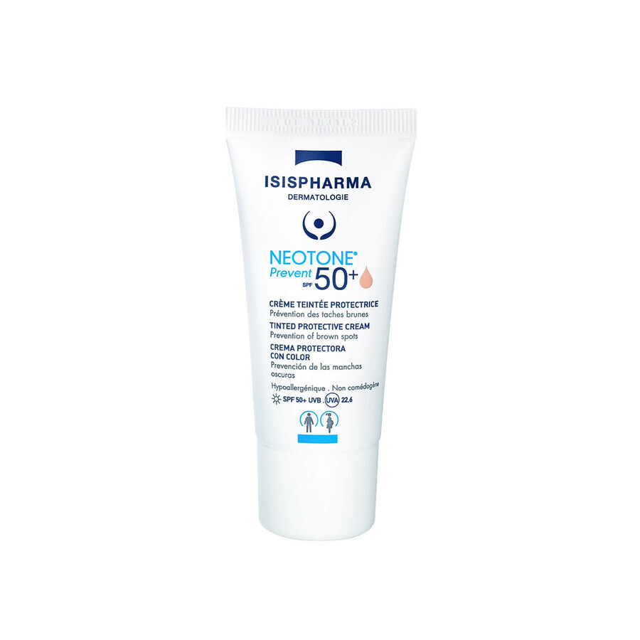 Isispharma Neotone Prevent, crème tonique protectrice, teinte claire, SPF 50+, 30 ml