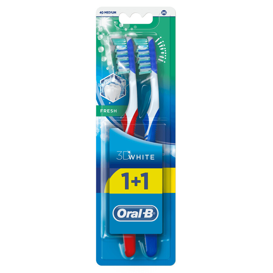 Oral-B, brosse à dents, 3D White Fresh, 40 Medium, 2 pièces