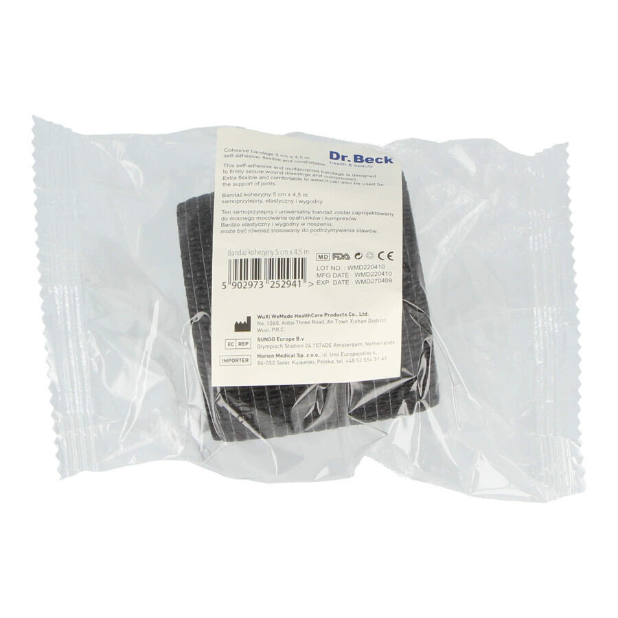 Dr Beck, Non-Woven Cohesive Bandage, Non-Woven, Black, 5cm x 4.5m