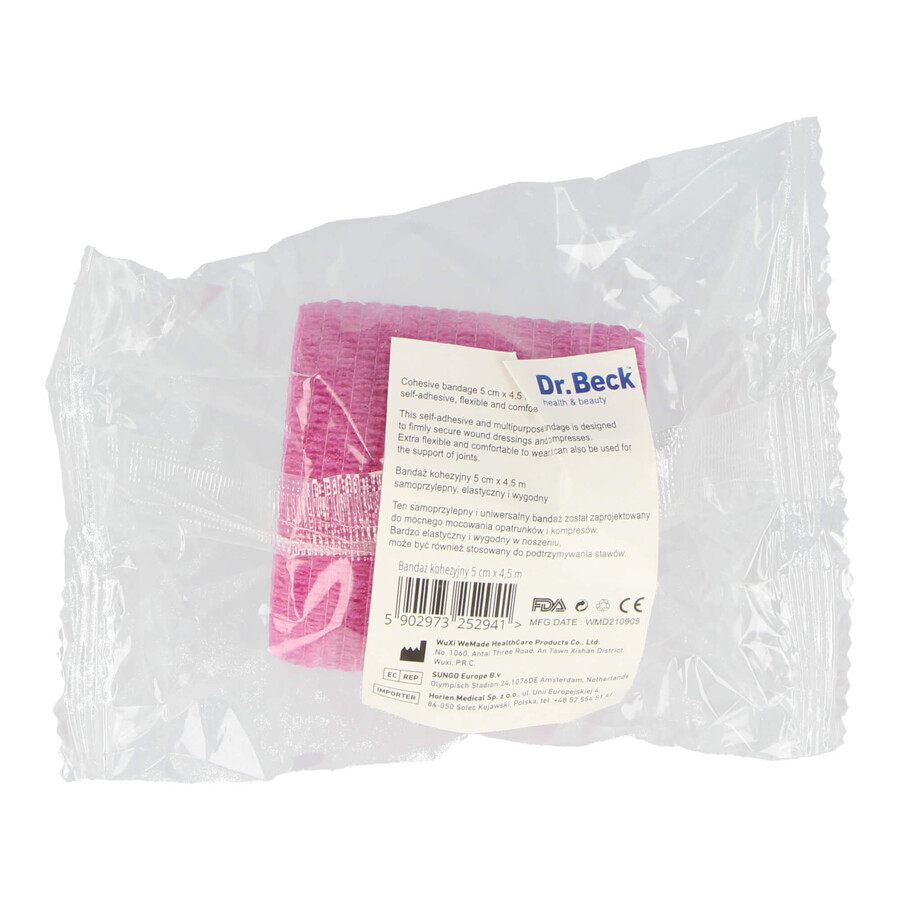 Dr. Beck, Kohäsivbandage Non-Woven, Vliesstoff, Rosa, 5 cm x 4,5 m