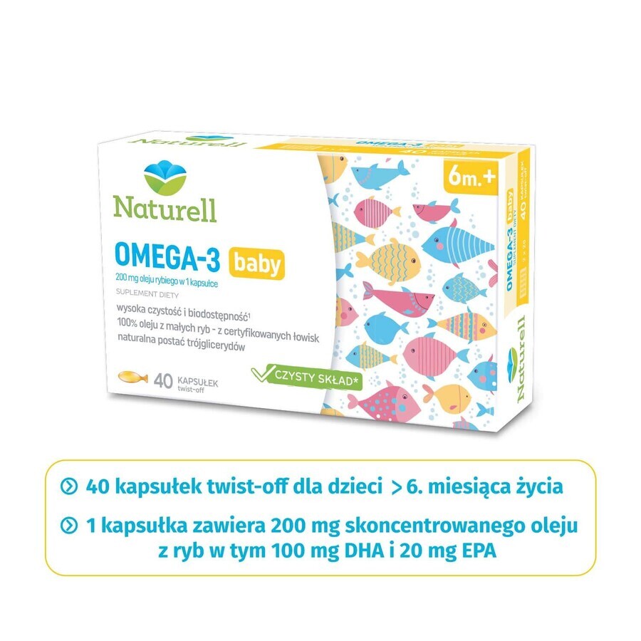 Naturell Omega-3 Baby, für Säuglinge ab 6 Monaten, 40 Kapseln mit Drehverschluss