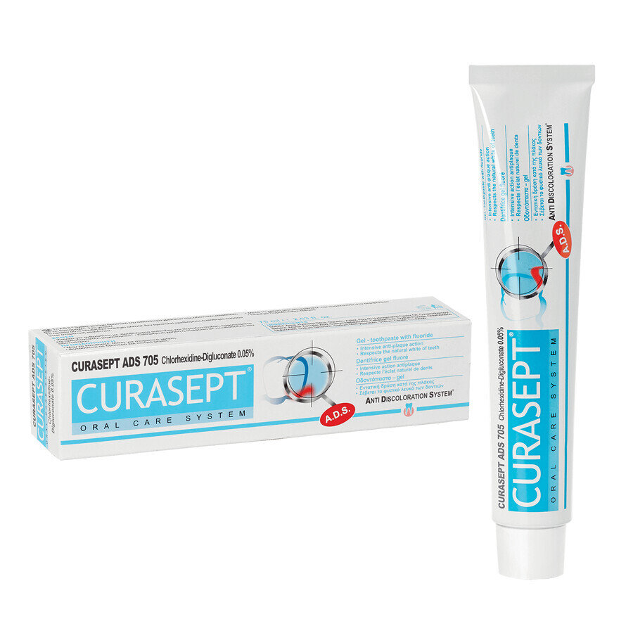 Curasept ADS 705, Gel-Zahnpasta mit Chlorhexidin 0,05%, 75 ml