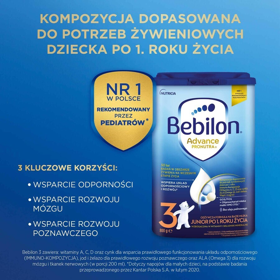 Bebilon Advance Pronutra 3 Junior, nutritional formula based on milk, after 1 year, 800 g