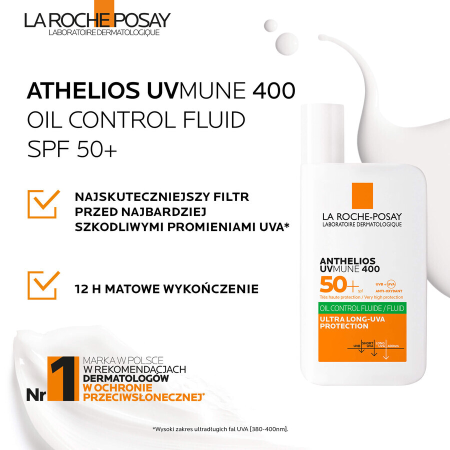 La Roche-Posay Anthelios UVMune 400, fluide de protection du visage, SPF 50+, 50 ml