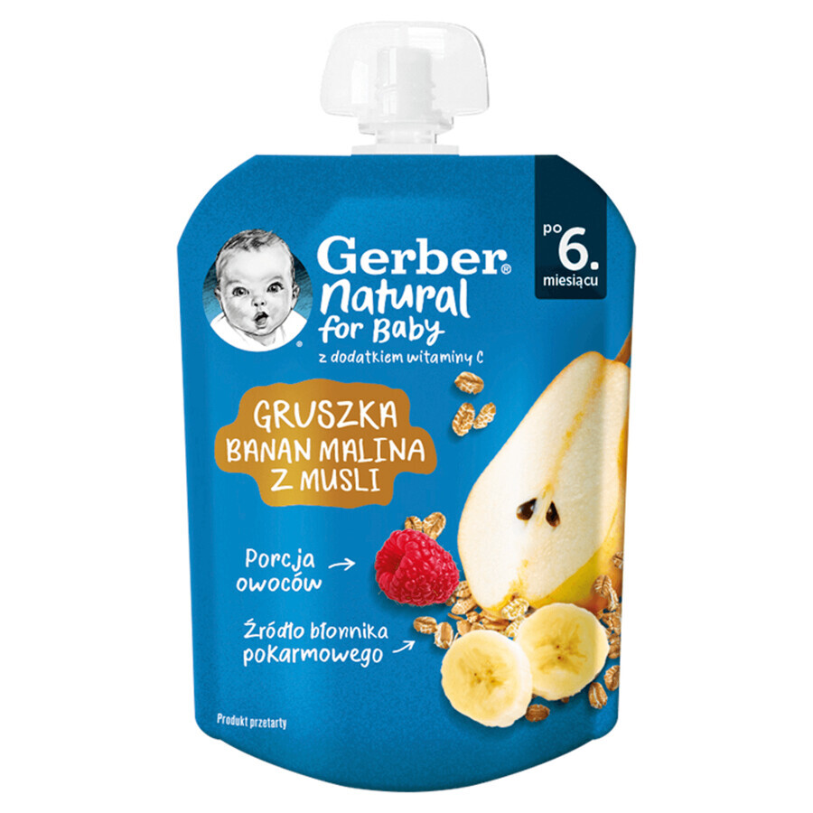 Gerber Dessert in der Tube, Birne, Banane, Himbeere mit Müsli, nach 6 Monaten, 80 g