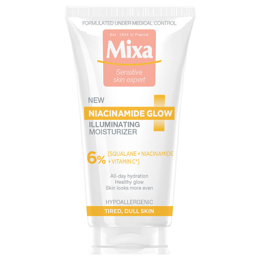 Mixa Niacinamide Glow, cremă hidratantă iluminatoare, piele ternă și obosită, 50 ml