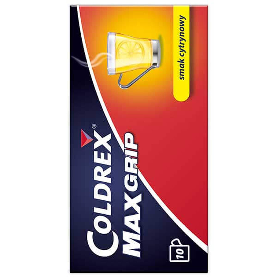 Coldrex MaxGrip 1000 mg + 10 mg + 40 mg, Zitronengeschmack, 10 Portionsbeutel