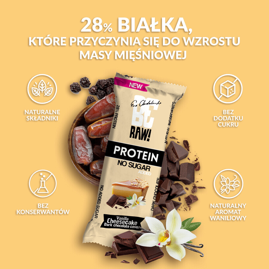 BeRAW! Protein, Proteinriegel, Vanille-Käsekuchen, ohne Zuckerzusatz, 40 g