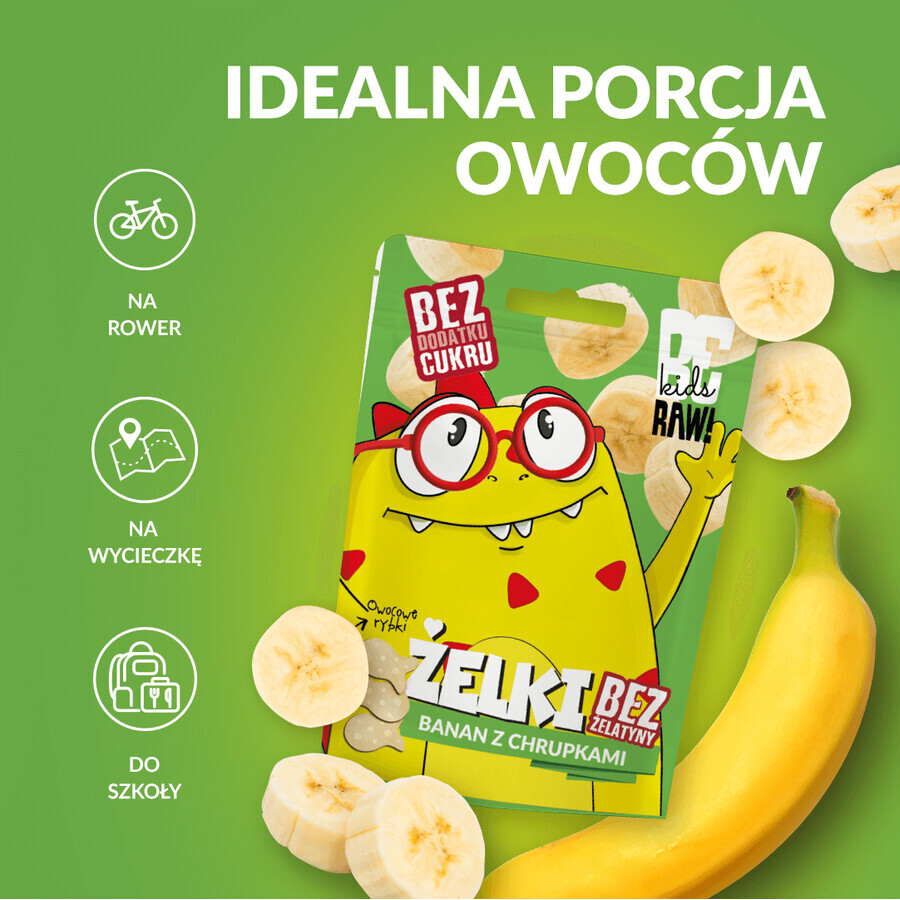 BeRAW! Kids, jeleuri, banane cu chipsuri, fără zahăr adăugat, 35 g